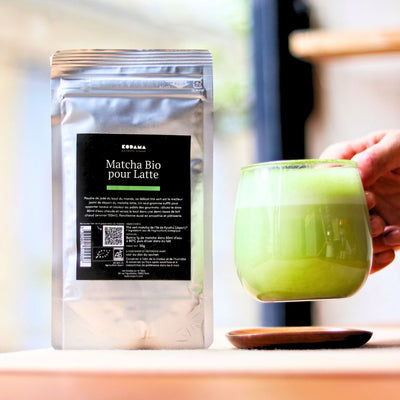 matcha bio pour latte doypack 50g et matcha latte 