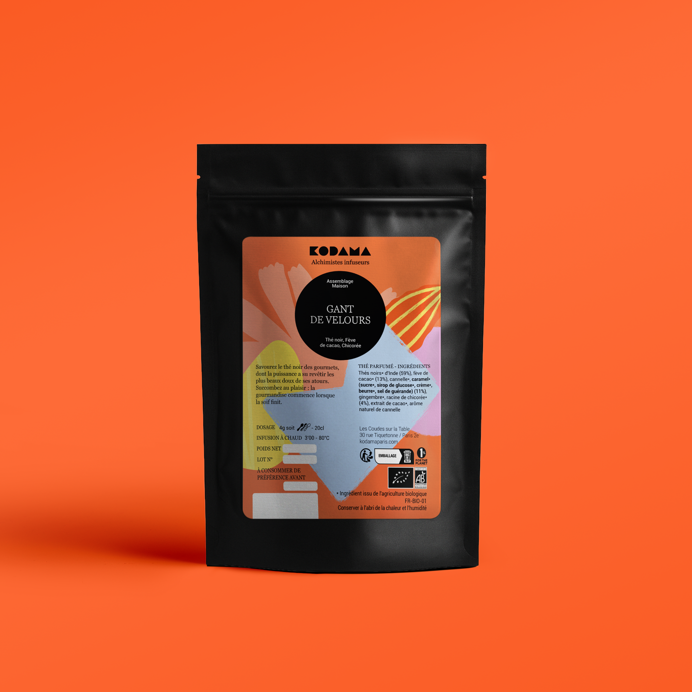 Gant de Velours Bio - Thé noir, Fèves de Cacao, Chicorée