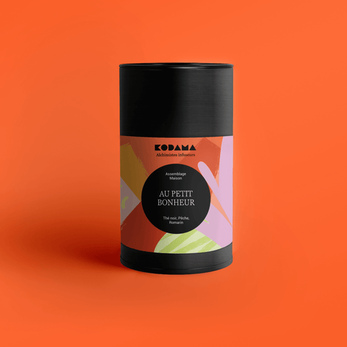 Au Petit Bonheur Bio – Thé noir, Pêche, Romarin – Kodama Paris - Boite