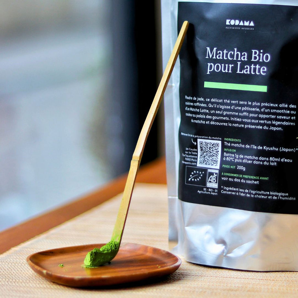Cuillère à Matcha – Accessoire à thé – Chashaku pour les nippons – Kodama Paris - Cuilliere sur socle en bois