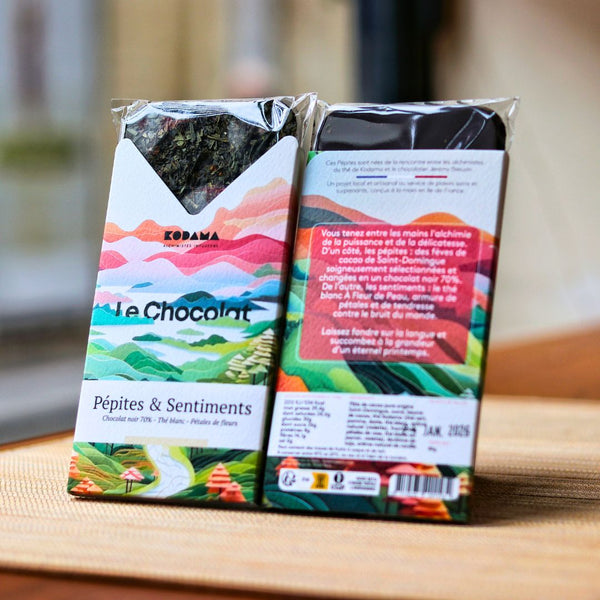 Pépites & Sentiments – Autre – Chocolat noir 70%, Thé blanc, Pétales de fleurs – Kodama Paris - 2 tablettes de chocolat